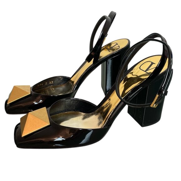 VALENTINO Garavani One Stud Patent Leather Block Heel Square Toe Pumps \\ 37 - Picture 6 of 11